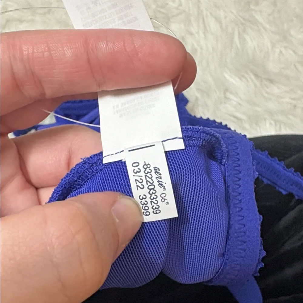 NWT Aerie Blue Lace Bandeau Bralette Gold Ring Back Size XL